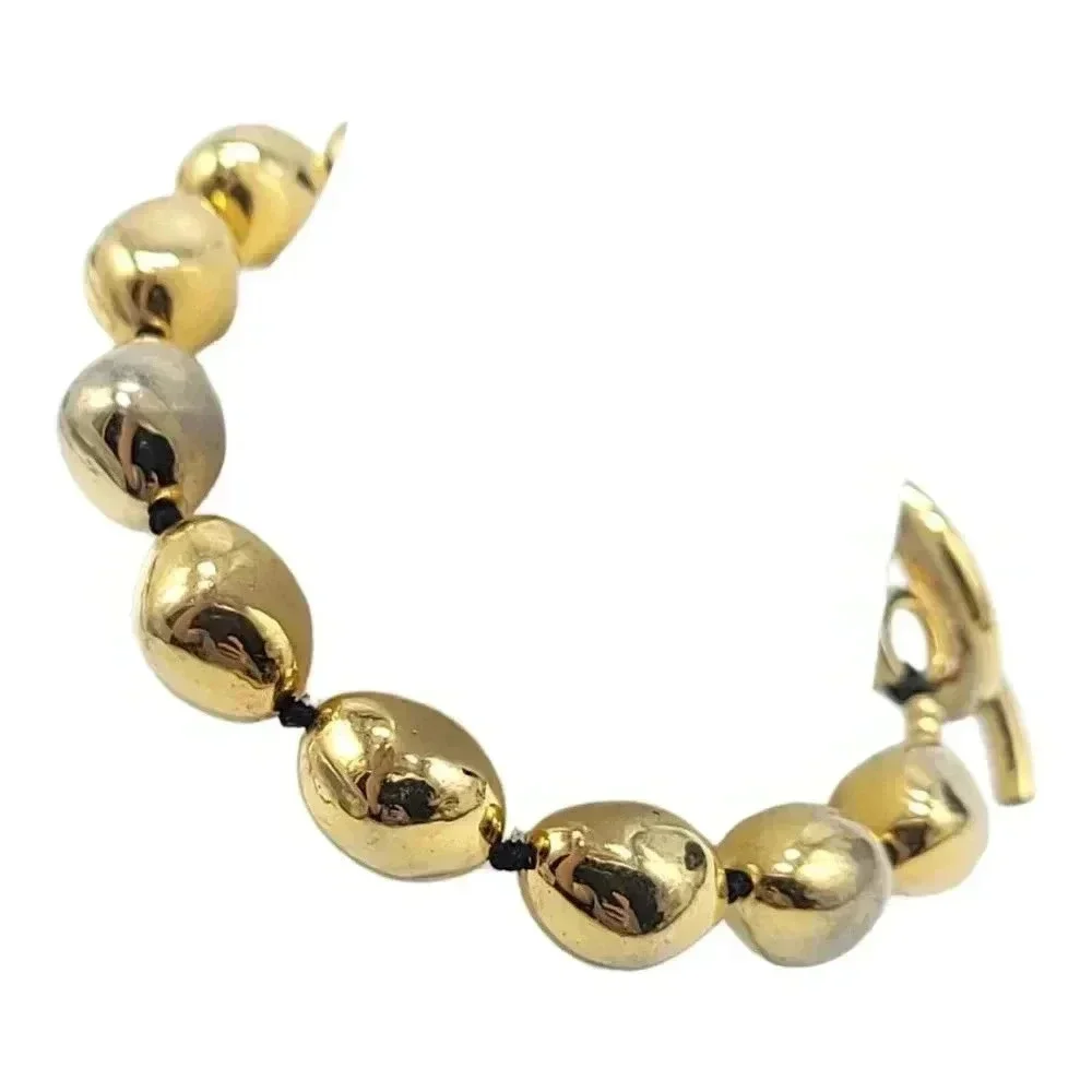 Liz Claiborne Gold Tone Oblong Bead Acrylic Toggle Bracelet Vintage 8.5
